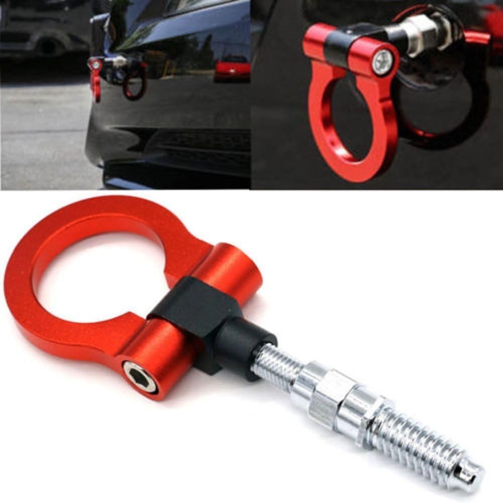 MRCARTOOL Car Folding Tow Hook Ring JDM Aluminium Alloy Strap Ring Front Rear Racing Towing Hooks For BMW E30.E34.E36.E39.E46 (Red)