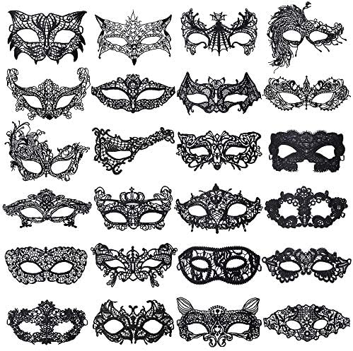 Alapaste 24 Pieces Lace Masquerade Mask Women Venetian Style Sexy Lace Eyemask Prom Ball Mask for Halloween Carnival Christmas Party Costume Decoration