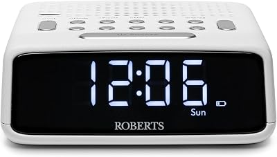 Roberts ORTUSFM FM Digital Clock Radio with Dual Alarms Large LCD White