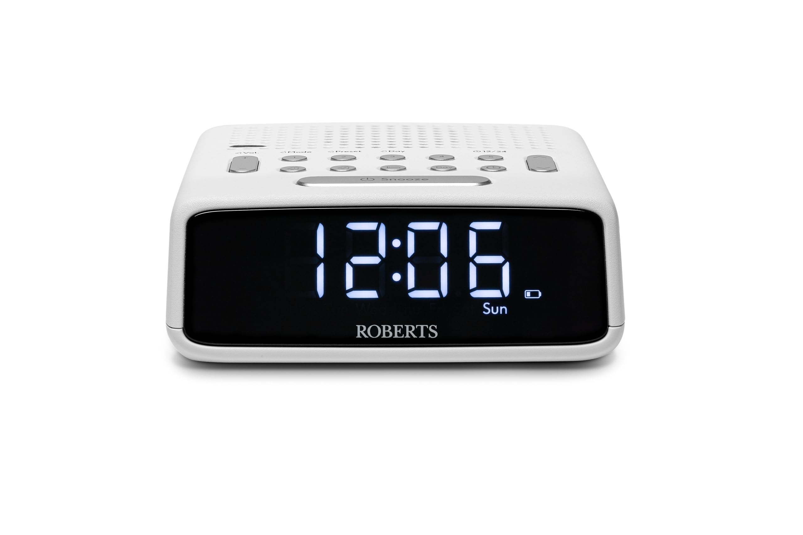 Roberts ORTUSFM FM Digital Clock Radio with Dual Alarms and a Large LCD Display, White