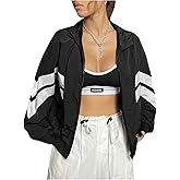 Verdusa Women's Color Block Zip Up Hooded Jacket Outerwear Loose Windbreaker Jackets