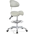 Grace&Grace Ergonomic Rolling Saddle Stool Chair with Wheels Adjustable Swivel Stool with Back and Footrest Heavy Duty for Esthetician, Artist, Dental, Medical, Spa, Salon, Cutting, Home Office