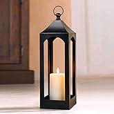 Modern Farmhouse Lantern Decor, Black Metal Decorative Hanging Candle Lanterns Ideal for Home Decor, Parties & Events, 21.2" 