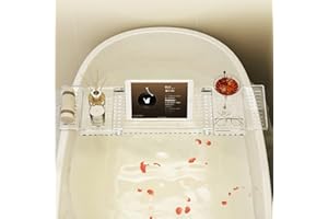 CashMuch Clear Acrylic Bathtub Caddy Tray for Home Spa Use - Expandable Bath Tray for Wine, Book, Phone, 31.7 Inch