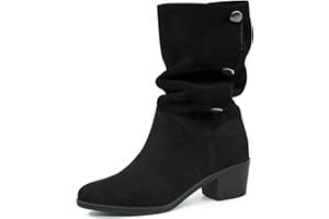starmerx Womens Suede Mid Calf Boots 3 Way Fold Over Style Chunky Block Heel Booties Fall Winter