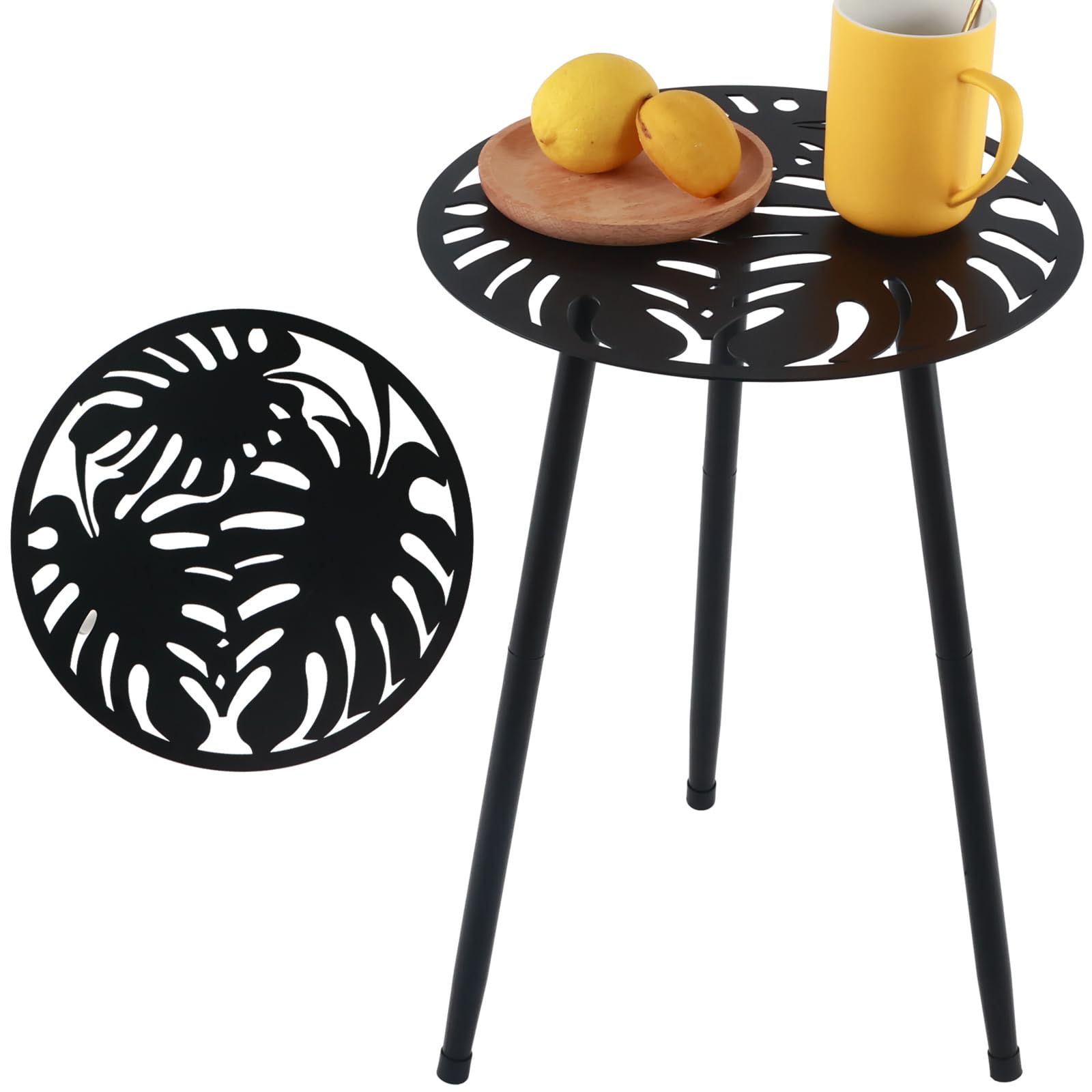 Photo 1 of 1 Pack Metal Outdoor Side Tables Small Outside Round End Table for Patio Modern Accent Garden Corner Table for Small Spaces, Balcony, Porch, Weather-Resistant, Plant Stand Indoor, Black