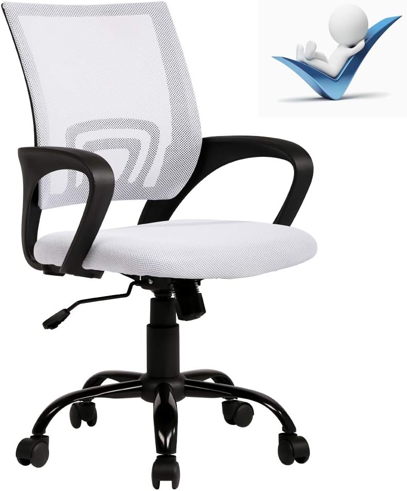 Pink Ergonomic Mid Back Home Office Mesh Computer Desk Chair with Lumbar Support, Arms, Swivel & Rolling Casters for Working & Meeting