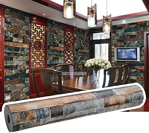 2016 > 10M Roll Stacked Brick/Stone Wallpaper Blue Vinyl Wallpaper