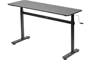 VIVO Height Adjustable 55 x 24 inch Standing Desk, Hand Crank Sit Stand Home Office Workstation with Frame and Solid One-Piece Table Top, Black, DESK-M55TB