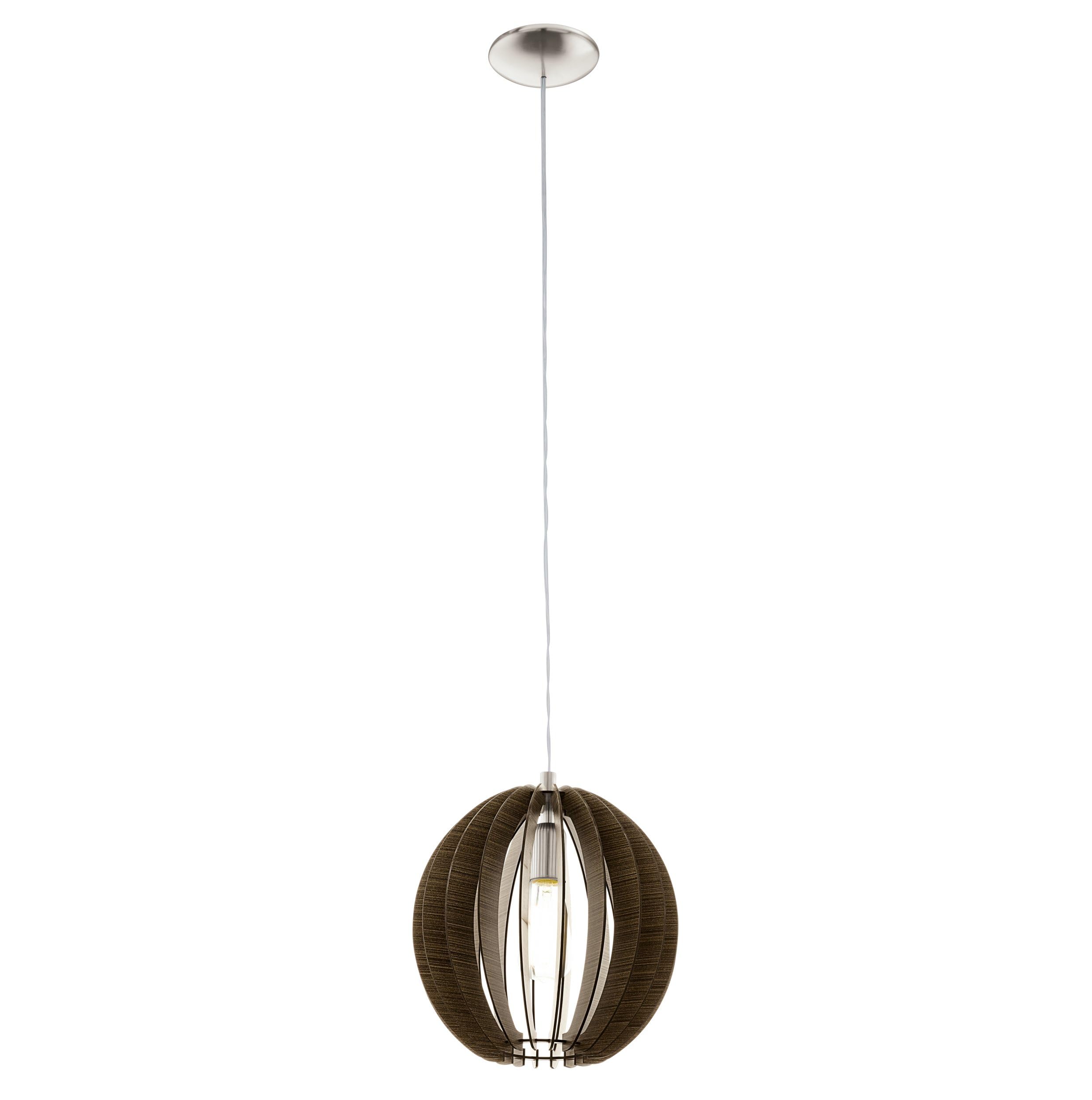 EGLO Cossano Pendant Light 1 Bulb Vintage Modern Pendant Light Made of Steel and Wood in Nickel Matt Dark Brown Dining Table Lamp Living Room Lamp Hanging with E27 Socket Diameter 30 cm