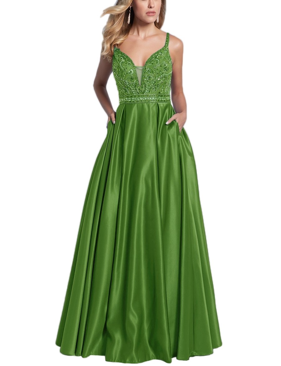 Doramei Women's ALine Prom Dress Satin Strap Beaded Backless Floor