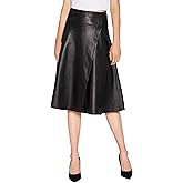 Women’s Lambskin Leather Skirt Asymmetrical High Waisted A-Line Skirt Black SmartUniverseWear