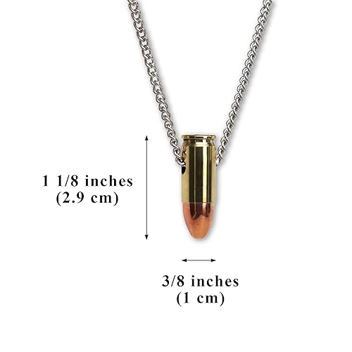 Real Metal 9mm Luger Bullet Jewelry Necklace Hand Polished Brass