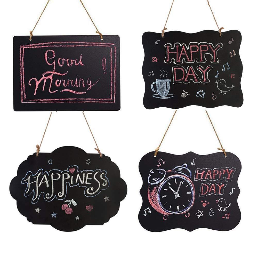 4PCS Chalkboard Sign, Wooden Double-Sided Hanging Chalkboard, Mini Message Signs Board with Hanging Strings for Wedding Birthday Bar Buffet Party