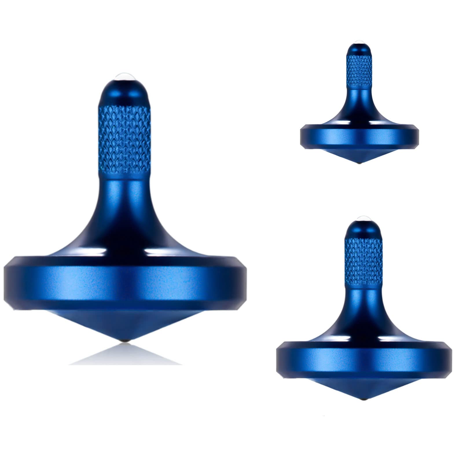 Metal Stainless Steel Spinning Top, Well Made EDC Decompression Toy, Perfectly Balanced, Spin Smooth, Long Rotation Time, Helps Relieve Stress and Anxiety (3PCS L+M+S/Blue)