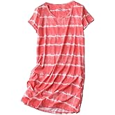 Inadays Women's Cotton Nightgown Sleepwear Short Sleeves Nightshirt Casual Print Sleepdress Loose Comfy Pajama