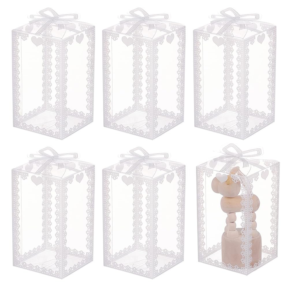 BENECREAT 28PCS Clear Wedding Favour Boxes with Bowknot Pattern 10.5x6x6cm Rectangle PVC Transparent Gift Boxes for Candy Chocolate Birthday Party Gift Wrapping