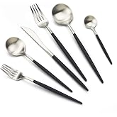 JASHII 18/10 Black Handle Flatware Silver Silverware Set 304 Stainless Steel Flatware Cutlery Set| 6-Piece Adaline Royal Modern Satin Finish| BEST Birthday Wedding Gift (Black Handle Matte Silver)