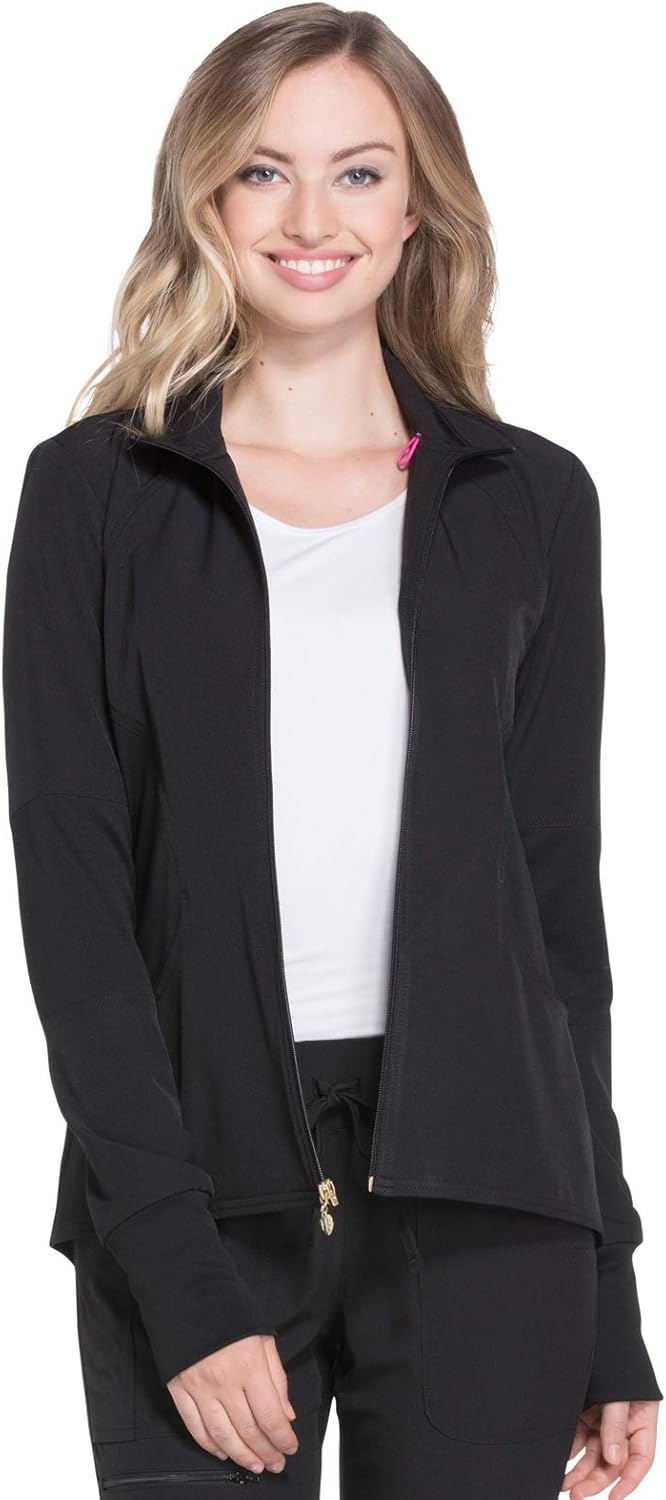 HeartSoul HS315 Women's Zip Front Warm-Up Solid Scrub Jacket: Clothing