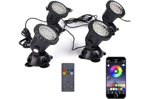 SHOYO Pond Lights, Smart Color Changing Spotlights Underwater Colored IP68 Waterproof Landscape Spot Lights Timing Dimmable Submersible Outdoor Uplights for Garden Yard Lawn, Set of 4