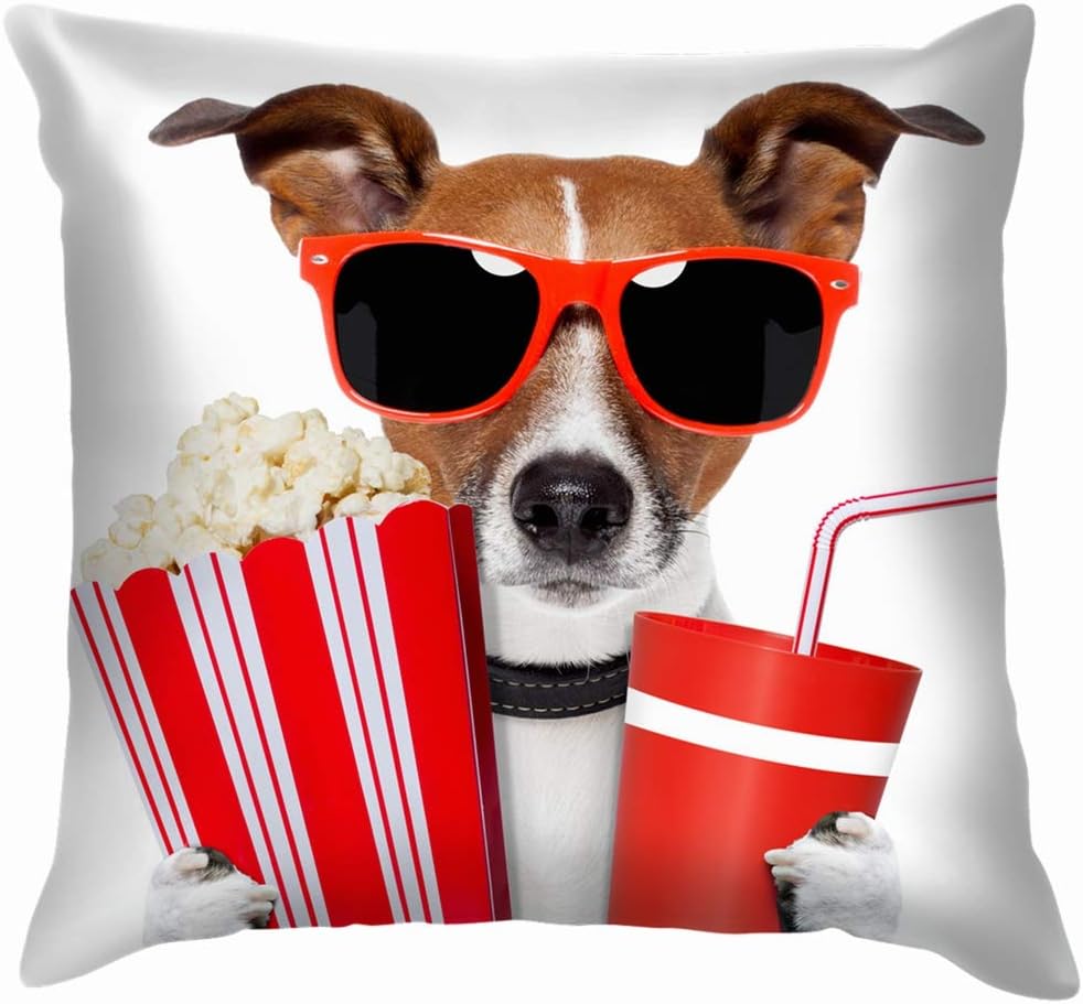 Dog Watching Movie Animals Wildlife Funny Sports Recreation Cotton Linen Home Decorative Throw Pillow Case Cushion Cover for Sofa Couch 16X16 Inch