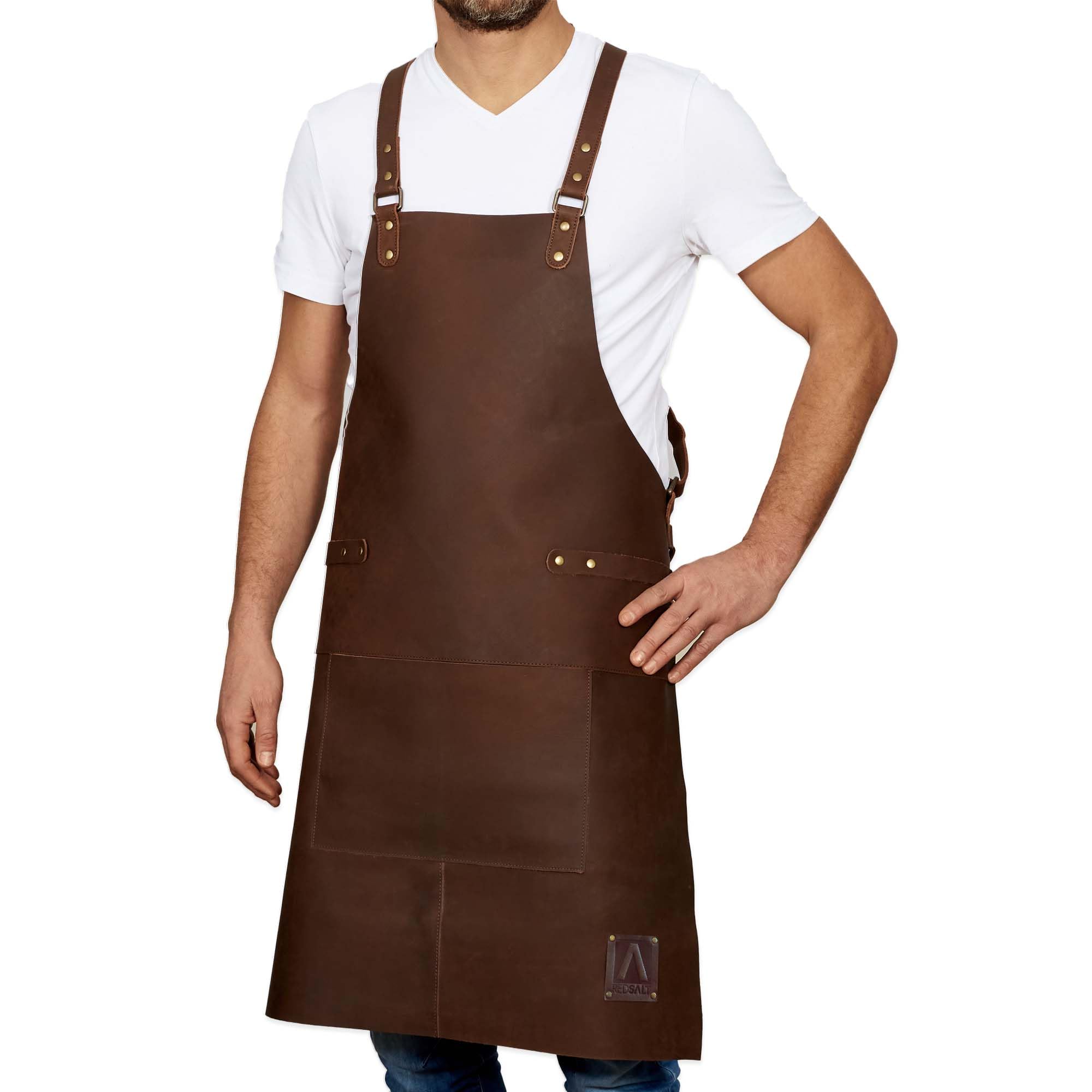 REDSALT® Premium Leather Apron 100% Buffalo Leather 84 x 62 cm Professional BBQ Barbecue Work Apron Outdoor Kitchen Catering Bar Barista Cooking Kitchen