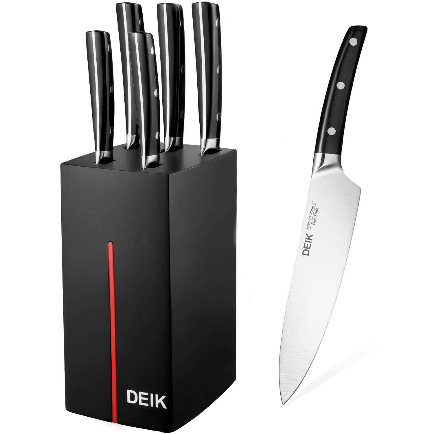Deik Kitchen Knife Set, 6 Piece Chef Knife Set with Block Matte Wooden