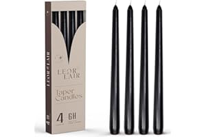 Leor & Lair Black Taper Candles - 4 Pack 10" Black Candlesticks - Unscented Long Burning Halloween Candles for Halloween Decoration, Gothic Decor, Holidays, Weddings & Restaurants