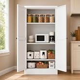 AQY Kitchen Pantry Cabinet,61" White Pantry Storage Cabinet with 4 Tier Adjustable Shelves and 2 Doors,Freestanding Cupboard,Metal Pantry Cabinets with Handle for Living Room Kitchen Assembly Required