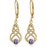 Purple Dangle Earrings Irish Celtic Knot 925 Sterling Silver Earrings Post Leverback Birthstone Earrings Wedding Birthday Jewelry Gifts for Women