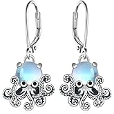 Octopus Earrings Sterling Silver Moonstone Tentacle Leverback Earrings Octopus Jewelry Gifts for Women