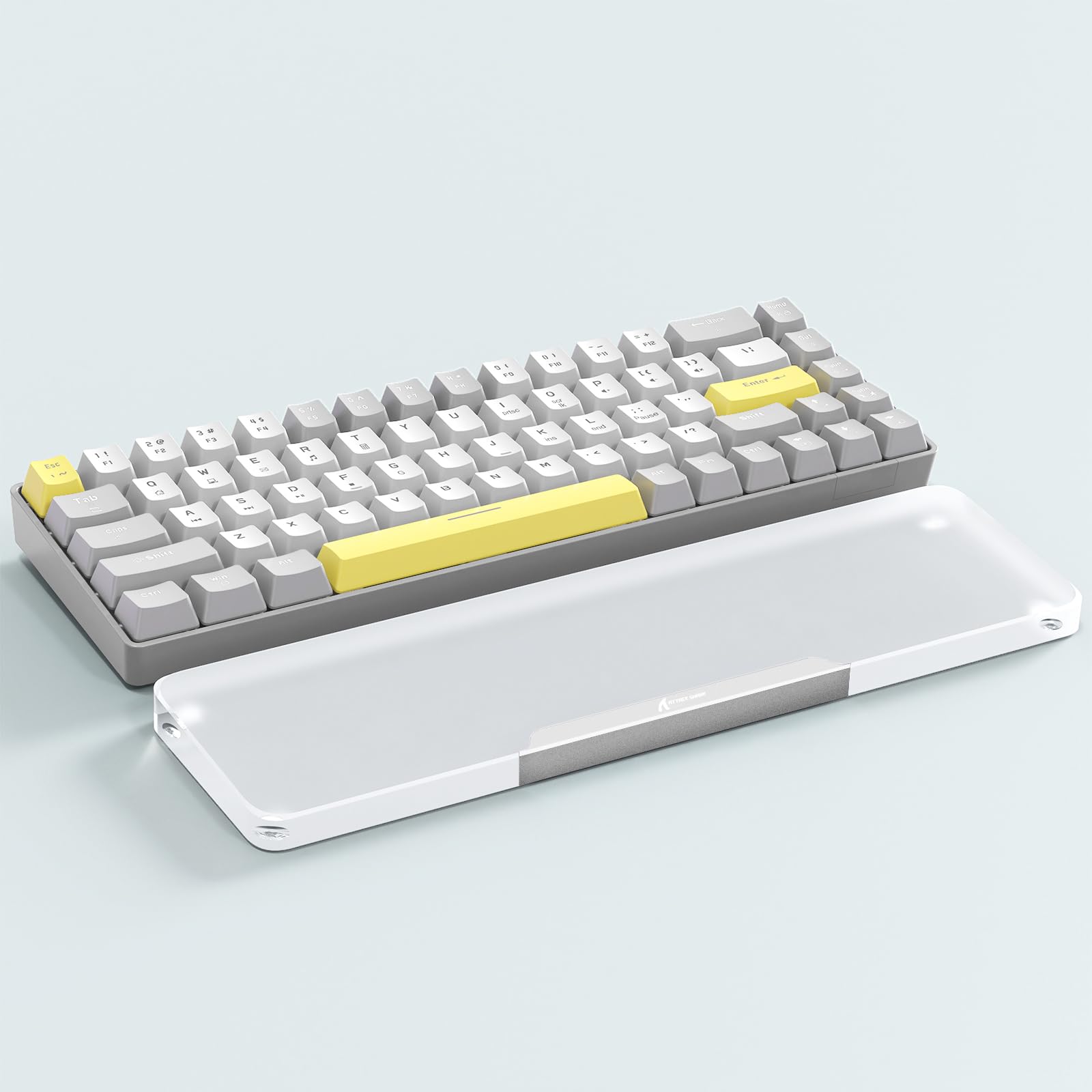 Attack Shark 68 Keys Acrylic Wrist Rest, CNC Aluminum Alloy Palm Rest, Transparent Arm Rest, 60% Layout Gaming Mechanical Keyboard Wrist Rest, Ergonomic Wrist Support, Anti-Slip Base -Quicksilver — image 1
