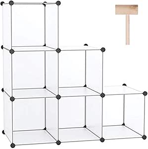 C&amp;AHOME Cube Storage Organizer, 6-Cube Shelves Units, Closet Cabinet, DIY Plastic Modular Book Shelf, Ideal for Bedroom, Living Room, Office, 36.6" L x 12.4" W x 36.6" H Translucent White