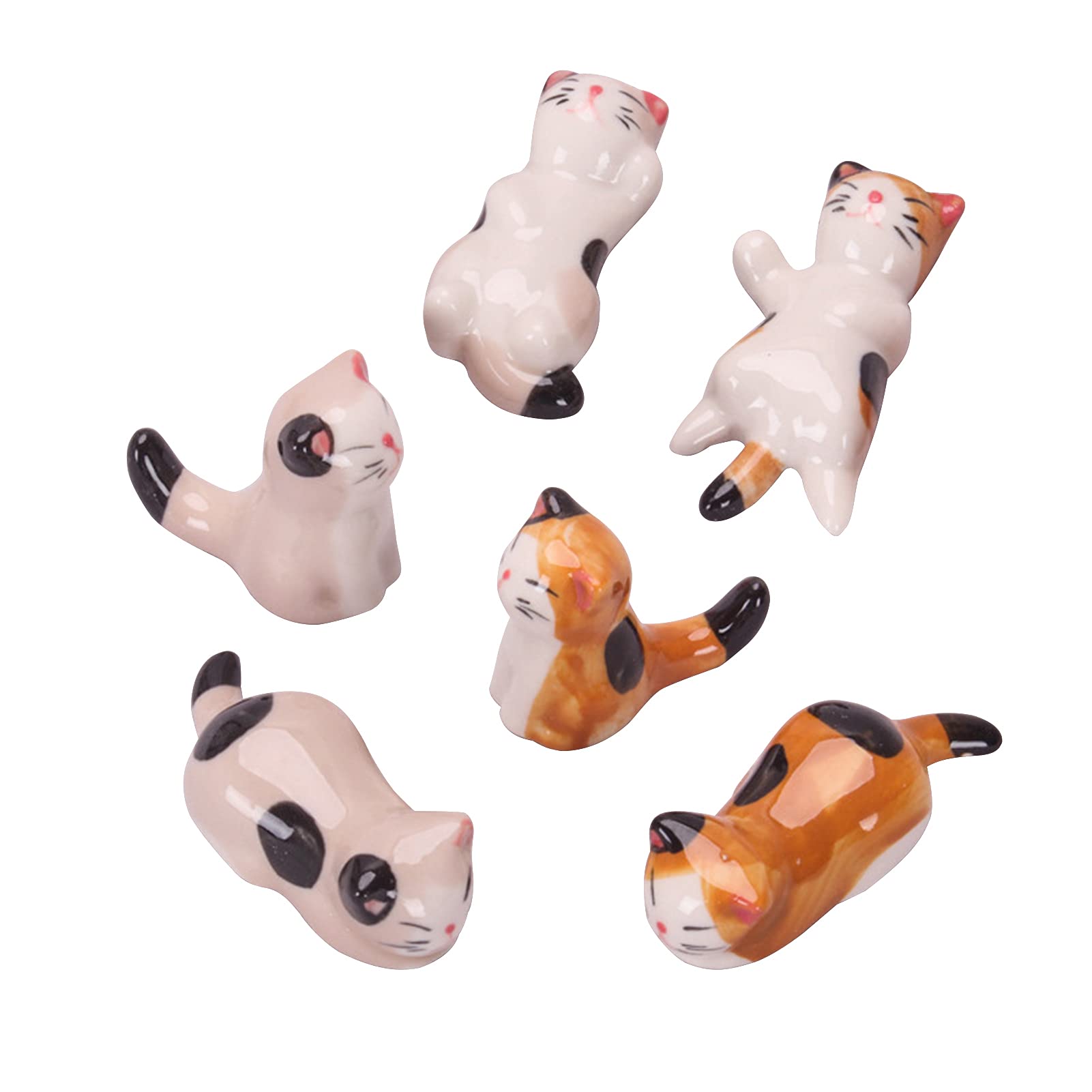 BuyWeek Lucky Cat Chopsticks Holder, 6Pcs/Set Ceramic Lucky Cat Chopsticks Rest Crafts Ornaments for Home Decoration