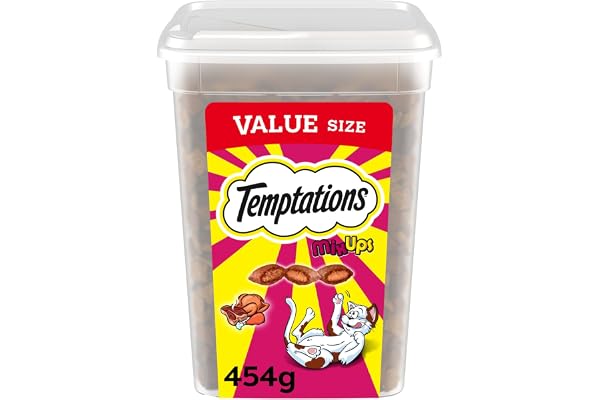 TEMPTATIONS Mix-Ups Cat Treats, (Chicken, Turkey & Beef Flavour), 454g Tub