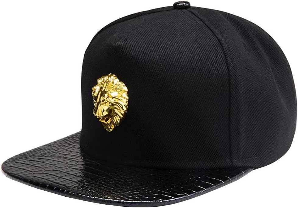 Unisex Hiphop Punk Dance Lion Canvas Flat Brim Outdoor Snapback Cap Hat Black
