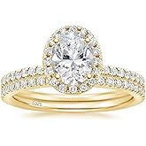EAMTI 1.5CT 925 Sterling Silver Cubic Zirconia Bridal Rings Sets Oval Cut CZ Engagement Rings Wedding Band For Women Size 4-10