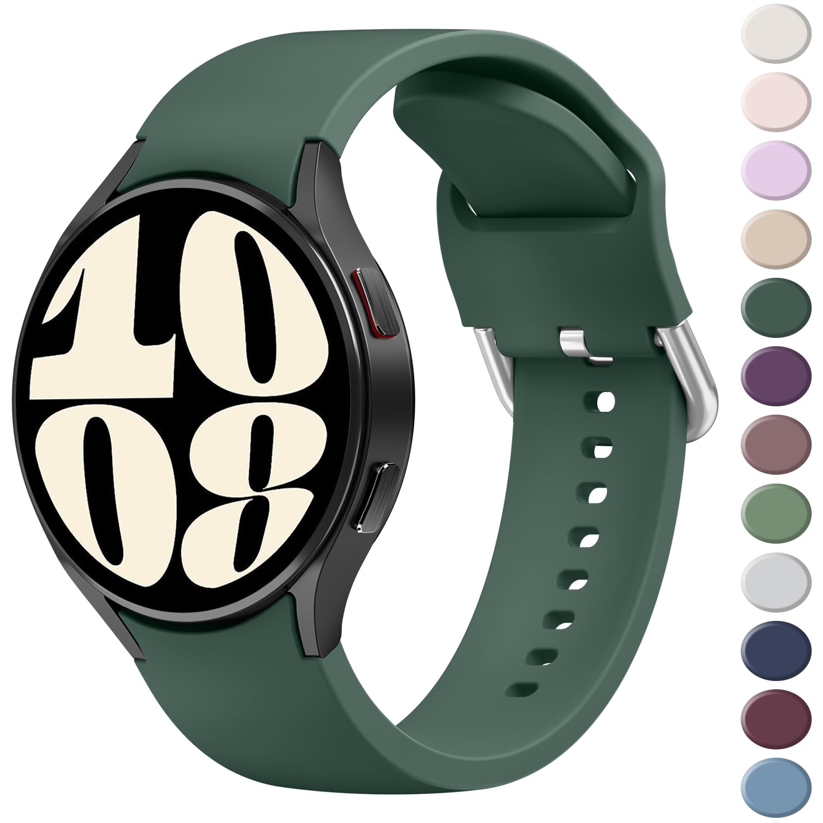 Photo 1 of AK for Samsung Galaxy Watch 6 Band 40mm 44mm / Galaxy Watch 6 Classic Bands 43mm 47mm, 20mm Soft Silicone No Gap Sport Band Adjustable Replacement Strap for Galaxy Watch 6 Band Women Men (Dark Green)