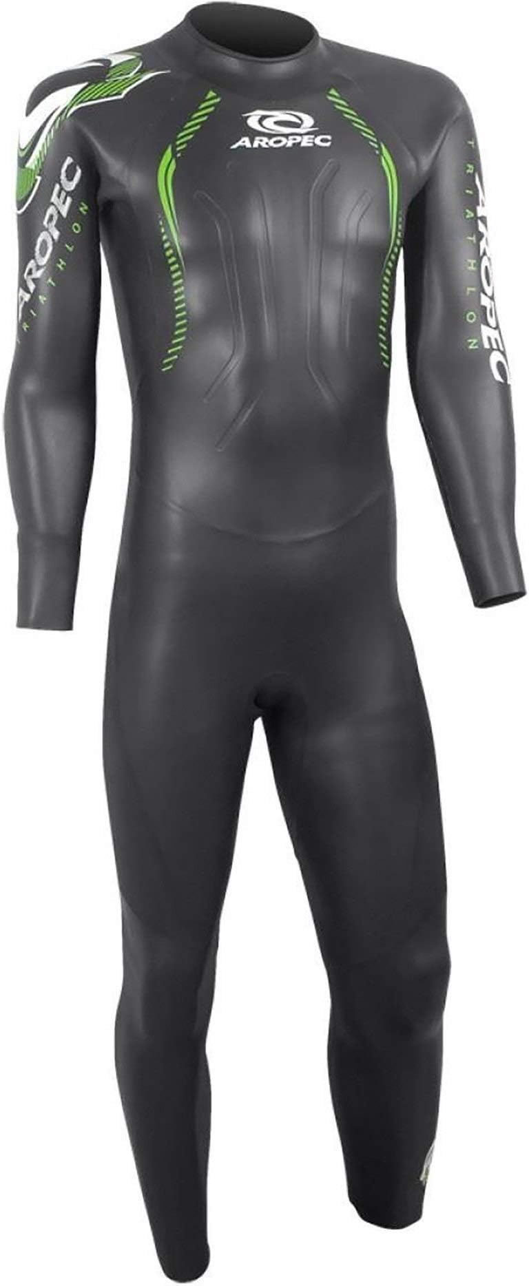 Aropec Mens Flying Fish II 3/2mm Trialthon Back Zip Wetsuit Black - Easy Stretch - Super stretch smooth skin material