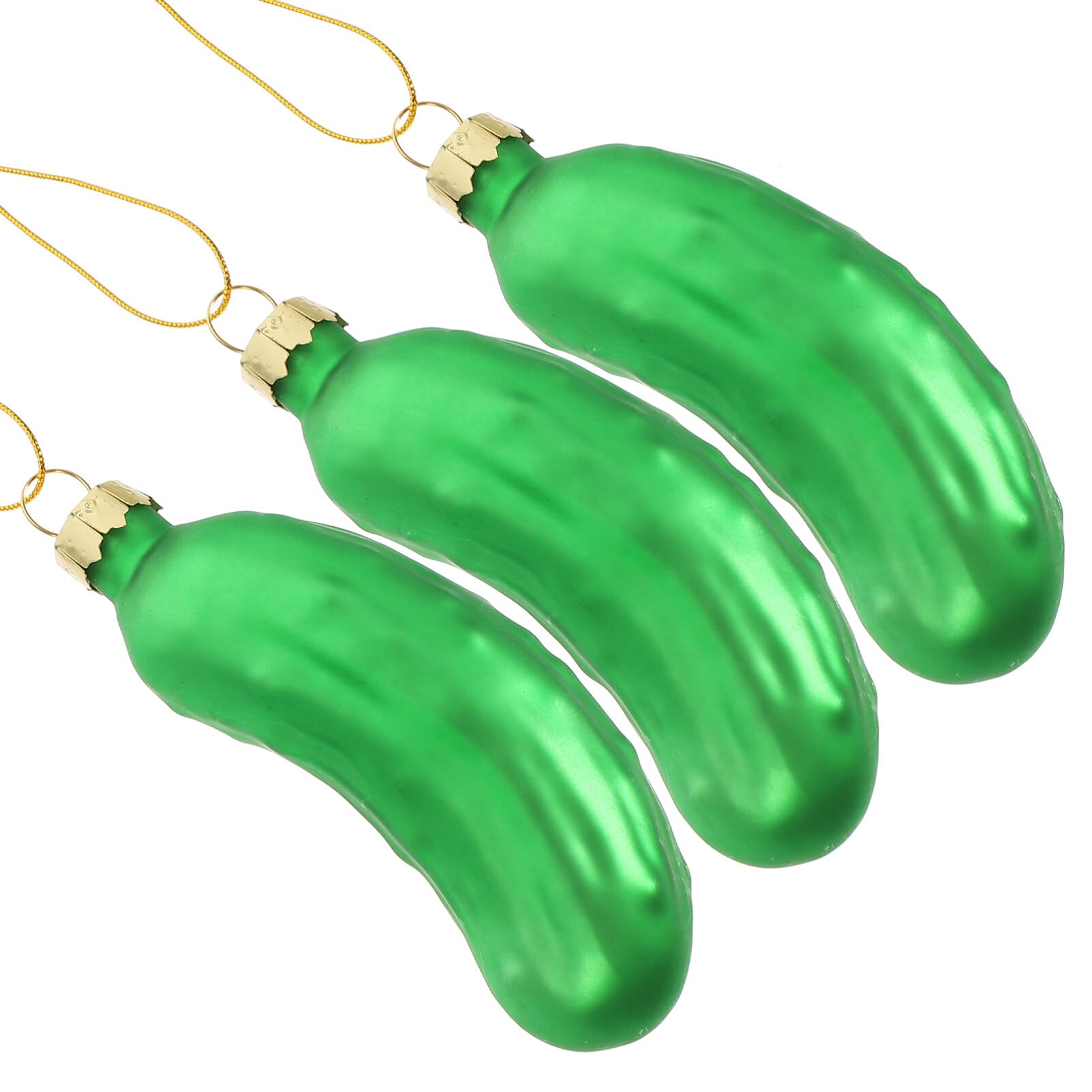 HOMSFOU Home Decor Christmas Pickle 3pcs Green Cucumber Christmas Ornament Glass Fruit Vegetable Xmas Tree Pendant Fillable Bauble Ball for Holiday Seasonal Festival Decoration