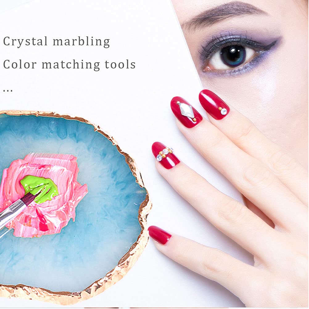 SUMAJU 2 Pieces Resin Nail Art Palette, Nail Art Painting Gel Palette Gold Edge Color Makeup Display Board Nail Art Display Cosmetic Mixing Tools