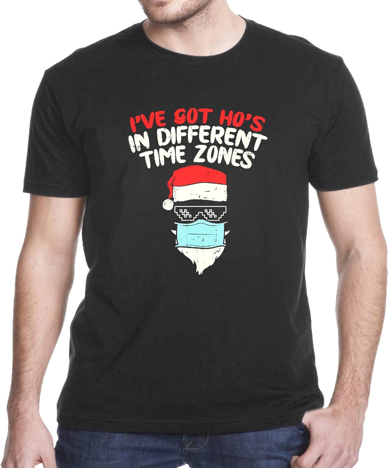 Amazon I ve Got Ho s In Different Time Zones Santa Claus M a s k Christmas Shirt Design 1 
