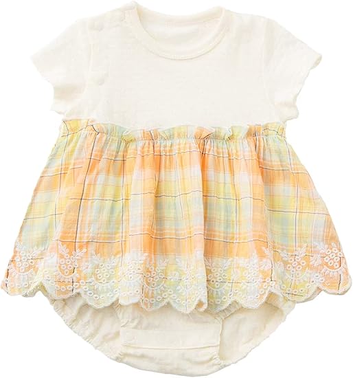 Amazon Co Jp Kid Szoo キッズズー ベビー服 赤ちゃん マドラスチェック ワンピ ボディ ベビー 女の子 半袖 ワンピース ロンパース カバーオール 80 オレンジ 服 ファッション小物