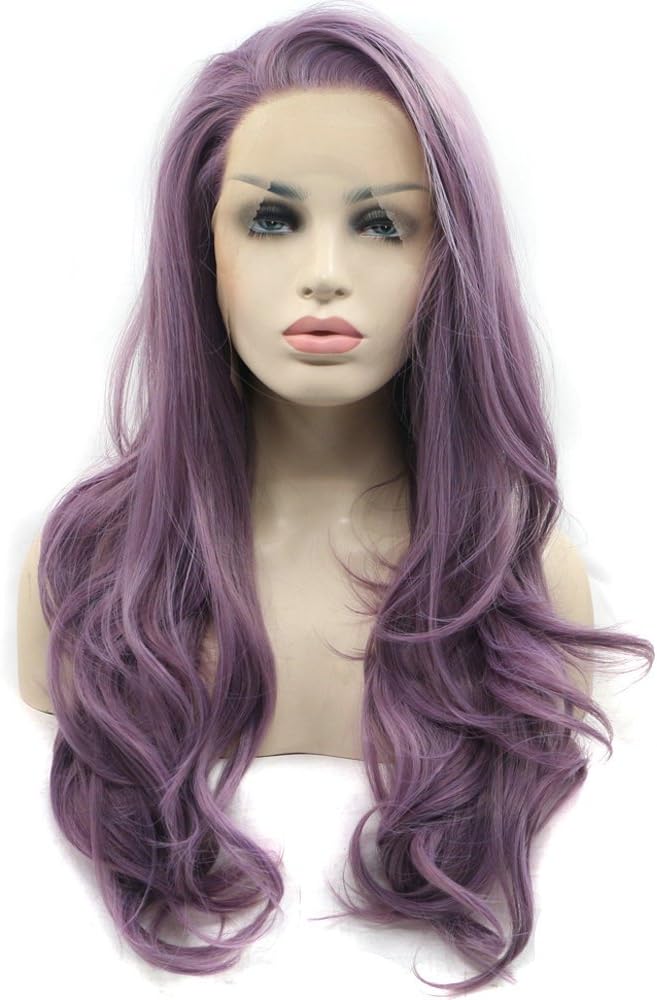 26" Soft Pastel Purple Natural Hairline Hair Wigs Heat Resistant Fiber Glueless Long Wavy Synthetic Lace Front Wig