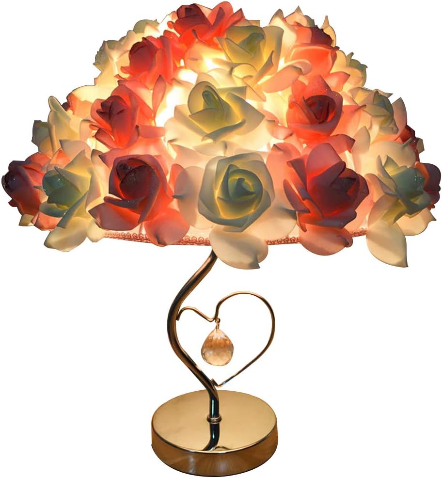 ZQH Vintage Rose Heart Shaped Bedside Table Lamp, Nightstand Desk Lamp