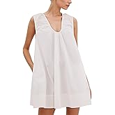 MISSACTIVER Women's Sleeveless Babydoll Tank Mini Dress Scoop Neck Ruched Short Dress with Side Pockets Summer Party Dresses