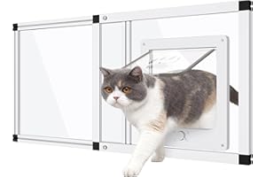 YOOCHEE Sliding Cat Door for Window, Fits 32"-37" Width Window, 2-Min Install | Aluminum Frame + HD Glass | Weatherproof Design | Magnetic Closure Window Cat Door Insert, Adjustable Pet Door Window for Cats