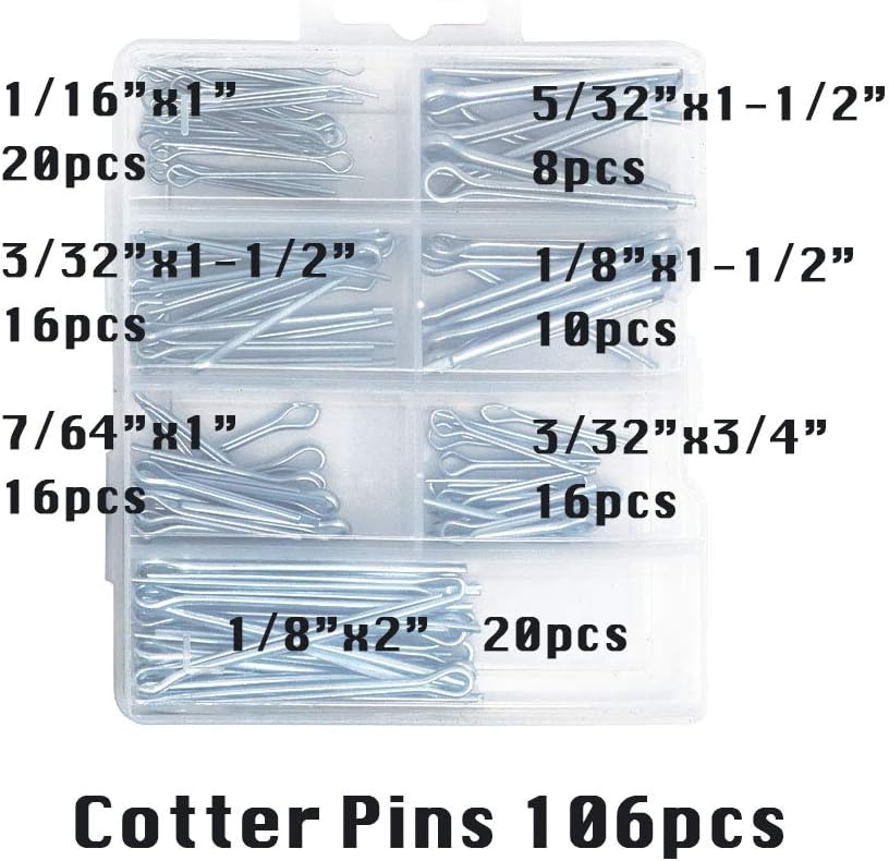 T.Kllent Cotter Pins Assortment,Zinc Plated 106Pcs - Image 3