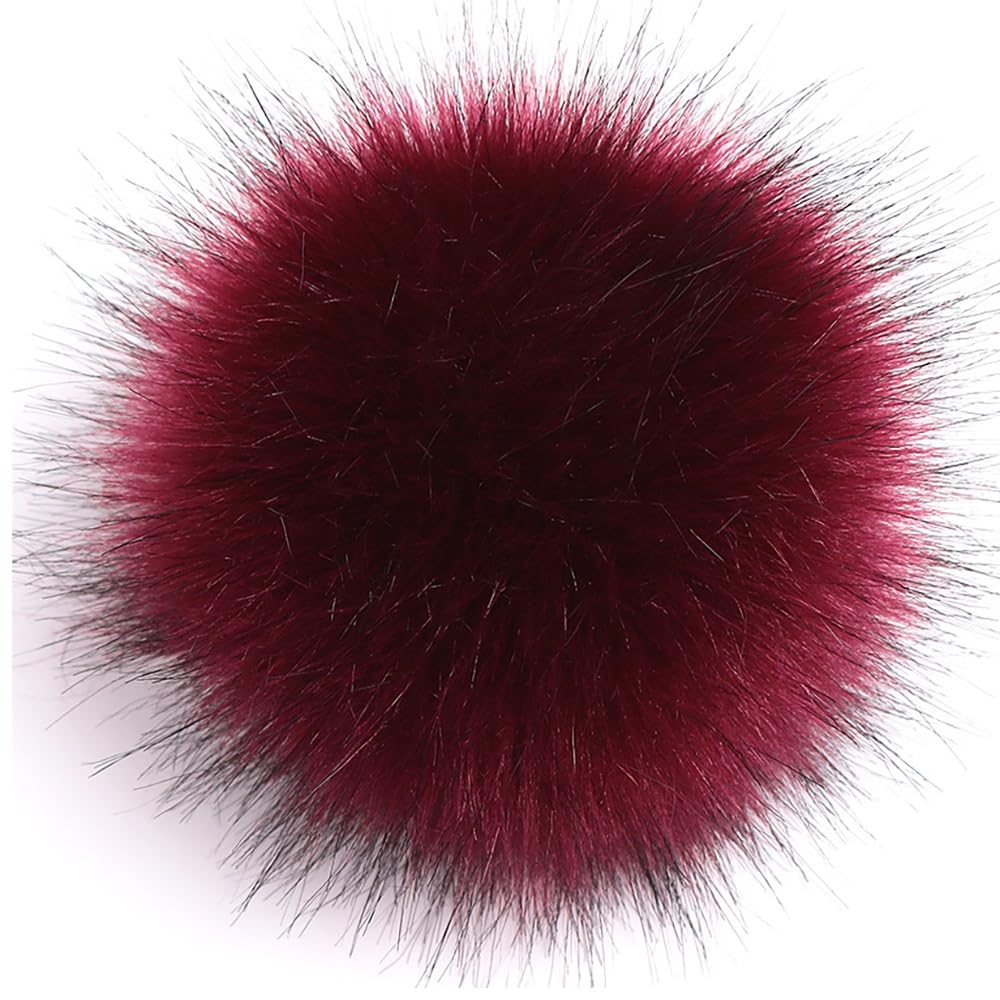 Pack of 10 10 cm Faux Fur Pompom Fur Pompom for Hats Beanies Fur Pompom Artificial Hair Ball for Bag Pendants Key Ring Decoration Clothing Accessories โ Dark Red โ image 1