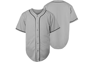 NJKA Blank Plain Hip Hop Hipster Button Down Baseball Jersey, Short Sleeve Active T Shirts